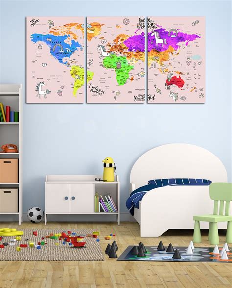 Large world map for kids room printed on canvas Kids world map | Etsy