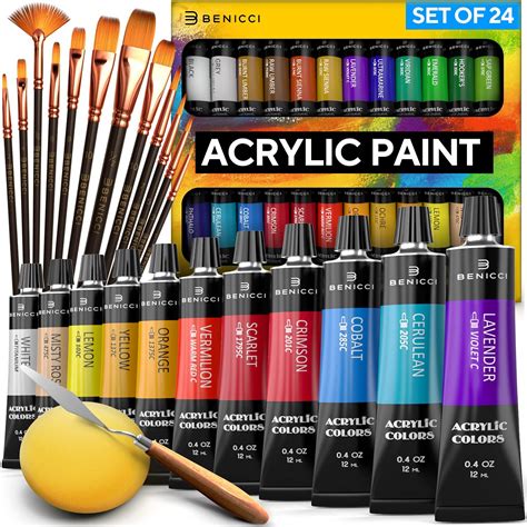 Amazon.com: Complete Acrylic Paint Set – 24х Rich Pigment Colors – 12x ...