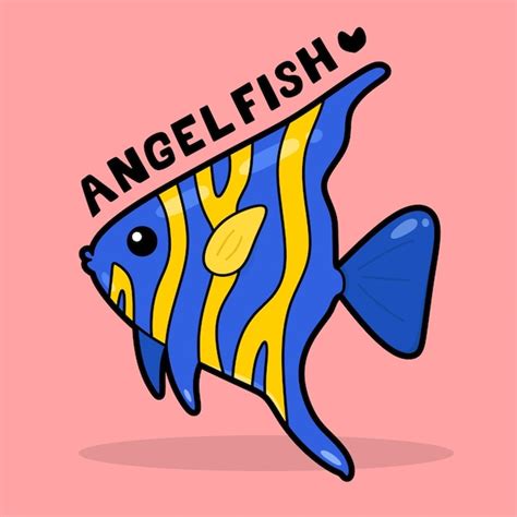 어휘 Angelfish와 귀여운 바다 생활 만화 | 프리미엄 벡터