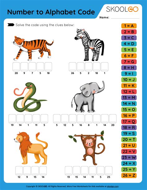 Numbers to Alphabet Code - Free Worksheet for Kids - SKOOLGO