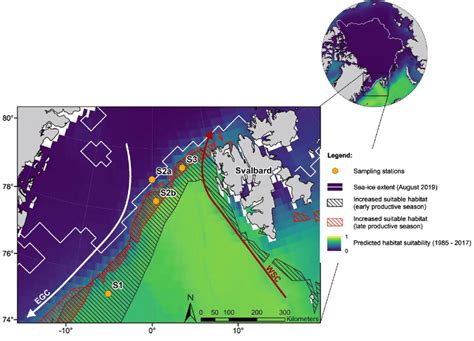 Map of the Fram Strait showing sampling stations and the projected... | Download Scientific Diagram