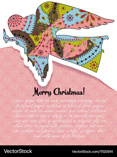 Merry Christmas card with angel colorful Vector Image