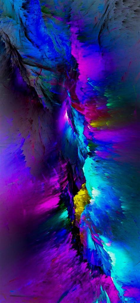 an abstract painting with blue, purple, and yellow colors on it's surface