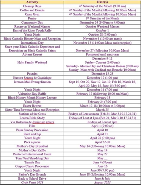 List of Future Events | Holy Family Catholic Church | Hillcrest Heights, MD