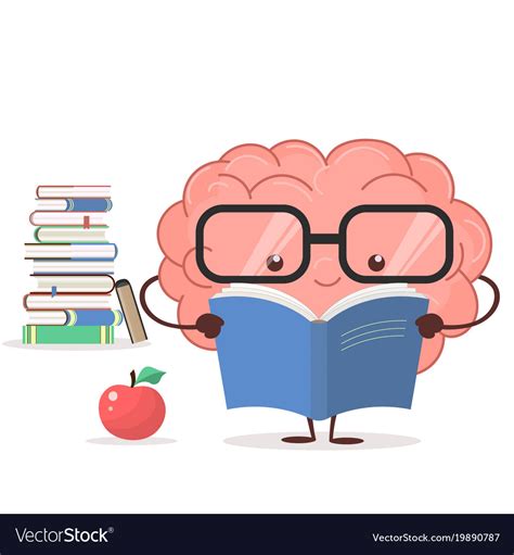 Brain with glasses and book Royalty Free Vector Image