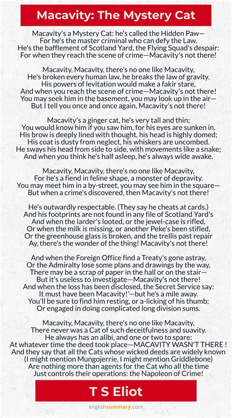 Macavity: The Mystery Cat Poem by TS Eliot in 2020 | Cat poems, Mystery, Human law