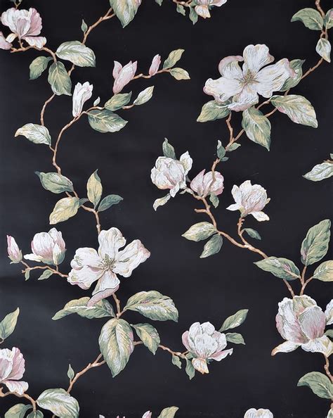 Vintage Black Handpainted Floral Wallpaper Garden Flower - Etsy