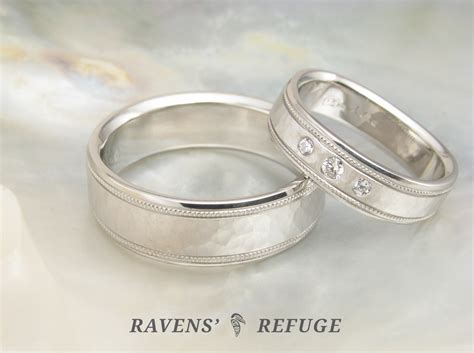 matching platinum wedding bands – his hers platinum rings - Ravens' Refuge