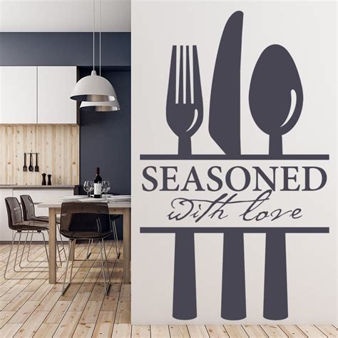 Seasoned With Love Cutlery Food Quotes & Slogans Wall Stickers Kitchen Art Decal