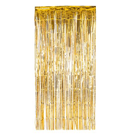 Gold Metallic Tinsel Foil Fringe Backdrop Curtain 6.5 ft– CV Linens