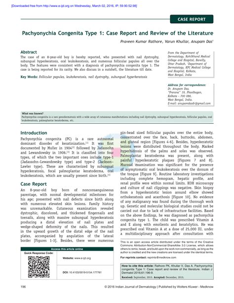 (PDF) Pachyonychia Congenita Type 1: Case Report and Review of the Literature