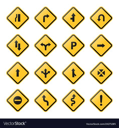 Collection of yellow road signs Royalty Free Vector Image