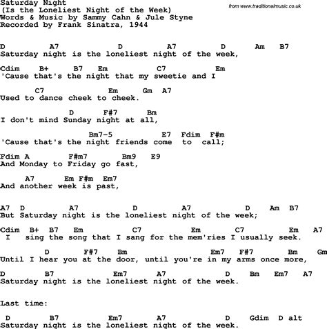 Song lyrics with guitar chords for Saturday Night Is The Loneliest Night Of The Week - Frank ...