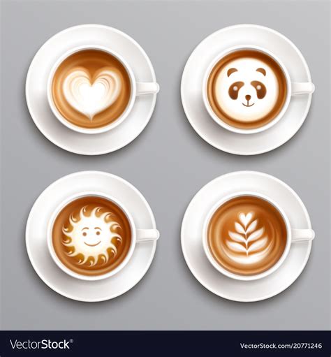 Latte coffee art set Royalty Free Vector Image