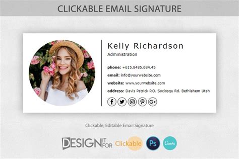 Gmail Outlook Email Signature Template, Clickable Link, HTML