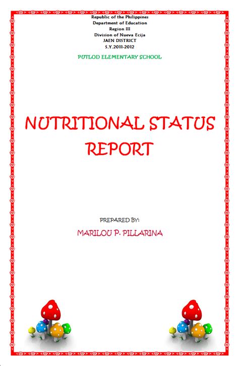 INFINITY: NUTRITIONAL STATUS REPORT front page sample