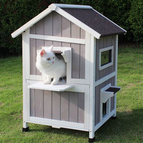 Feral Cat Shelter Outdoor with Escape Door Rainproof Outside Cat House ...