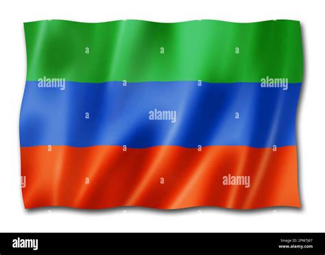 Dagestan state - Republic - flag, Russia waving banner collection. 3D illustration Stock Photo ...