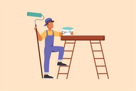 Business flat cartoon style drawing repairman painter in overalls ...