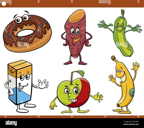 Cartoon food objects characters set Stock Photo - Alamy