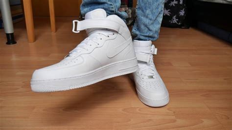 Nike Air Force 1 Mid ALL WHITE - On Feet - YouTube