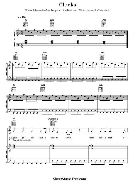 Clocks Piano Sheet Music Coldplay - ♪ SHEETMUSIC-FREE.COM