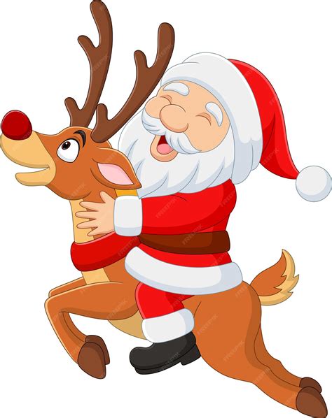 Premium Vector | Cartoon happy santa claus riding a deer