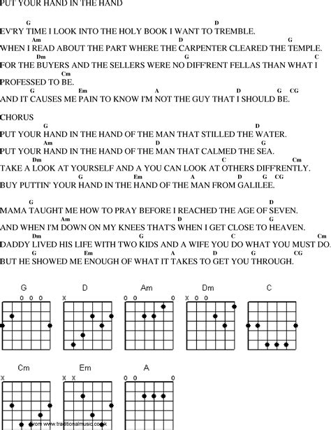 Christian Gospel Worship Song Lyrics with Chords - Put Your Hand In The Hand