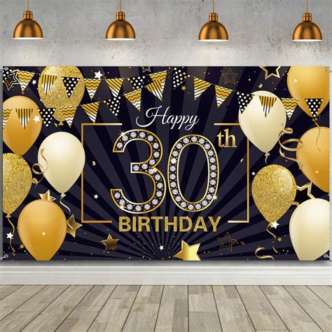 Buy Happy 30th Birthday Backdrop Banner Extra Large Black and Gold 30th Birthday Photo Booth ...