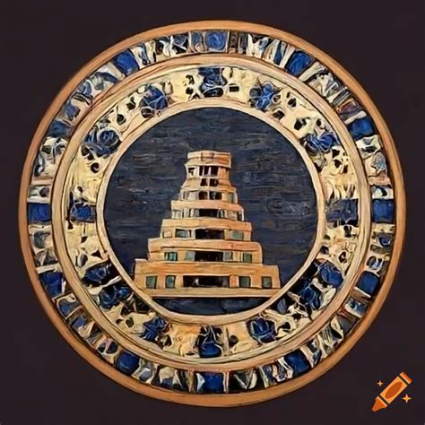 Symbol of the tower of babylon, in black, and white, inside a circle ...