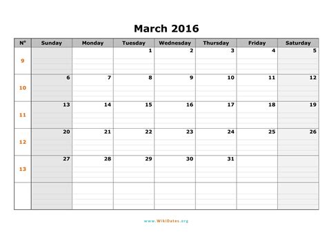 March 2016 Calendar | WikiDates.org