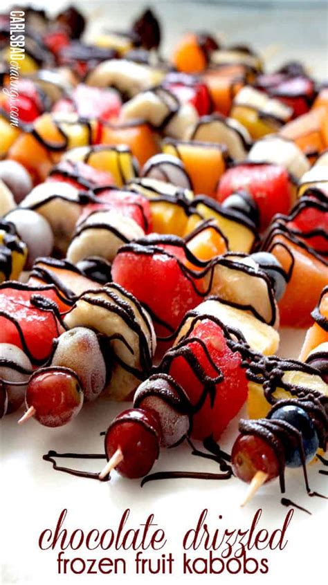 Chocolate Drizzled Frozen Fruit Skewers - Carlsbad Cravings