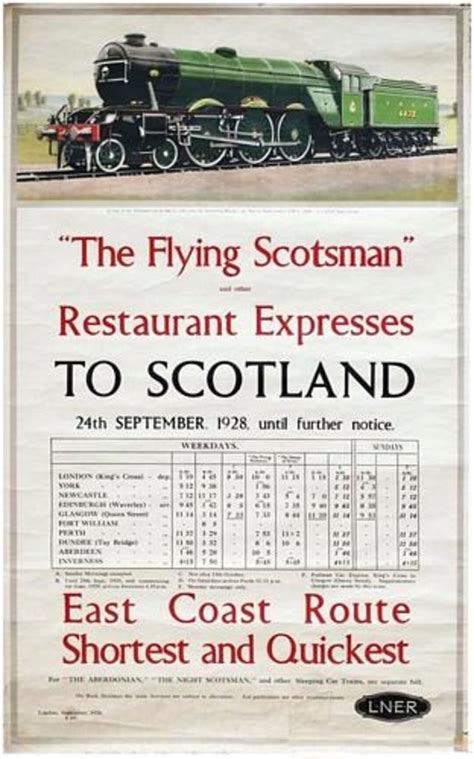 Vintage LNER 1928 Flying Scotsman Timetable Railway Poster A3/A4 Print - Etsy UK