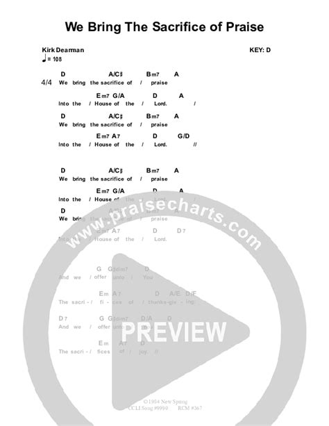 We Bring The Sacrifice Of Praise Chords PDF (Dennis Prince / Nolene Prince) - PraiseCharts