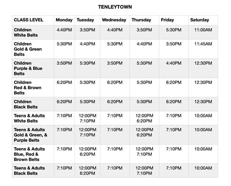 DC Class Schedule