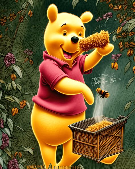 WinniethePooh Eating Honey in the Style of Ralph Goings · Creative Fabrica