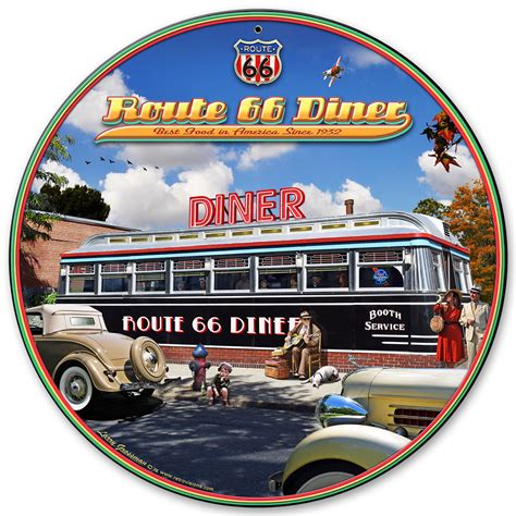 1936 Route 66 Diner Metal Sign 28 x 28 Inches