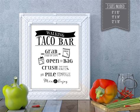 Walking Taco Bar Sign Printable 3 Sizes 2 Versions | Etsy