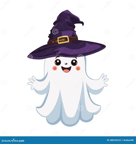 A Cartoon Ghost Wearing a Witch Hat Stock Vector - Illustration of phantom, october: 288230223