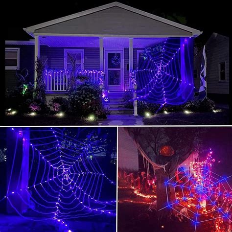 Halloween Decorations Spider-Web Lights 12FT Spider-Web with Purple ...