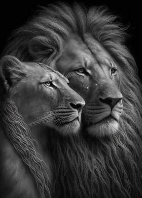 'Lion Lioness Romantic Love' Poster by Zenja Gammer | Displate