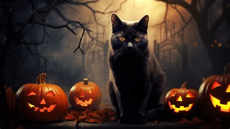 Halloween Black Cat Pumpkins AI Generated 4K Wallpaper - Elevate Your ...