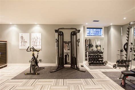 contemporary home gym flooring rubber and carpet tiles gray walls | Gym room at home, Home gym ...