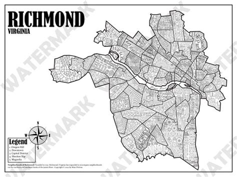 Richmond Virginia Neighborhoods Map - Etsy