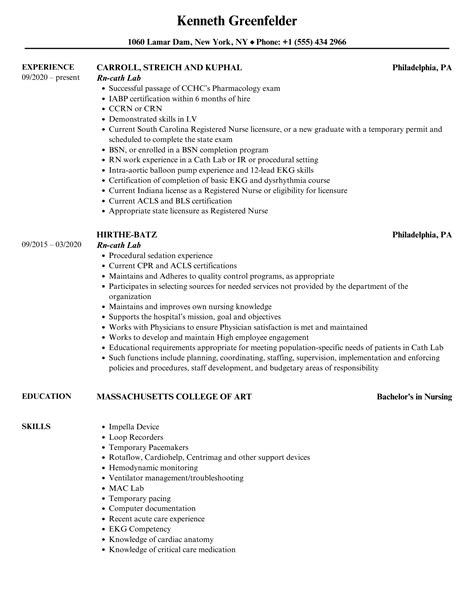 Rn-cath Lab Resume Samples | Velvet Jobs