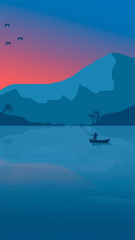 2160x3840 Minimalist Beach Boat Mountains Sunset Birds 8k Sony Xperia X ...