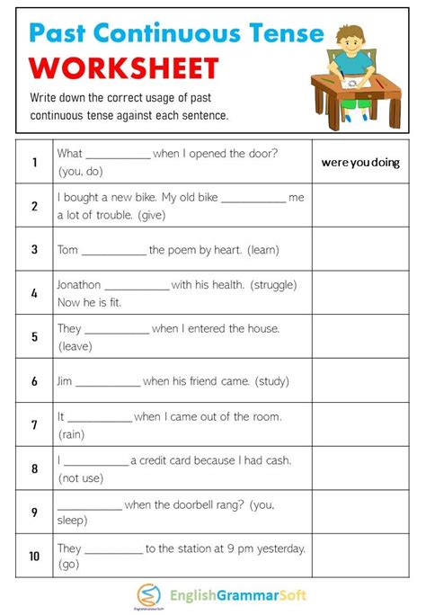 Past Continuous Tense Worksheets with Answers | Past tense worksheet ...