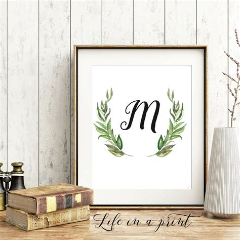 Printable Monogram Wall Art Monogram Initial Print Letter