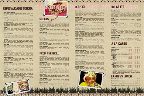 Menu at Sonora’s Mexican restaurant, Litchfield