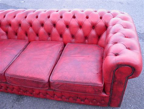 Vintage Red Leather 3 Seater Chesterfield Sofa – Ipplepen Interiors